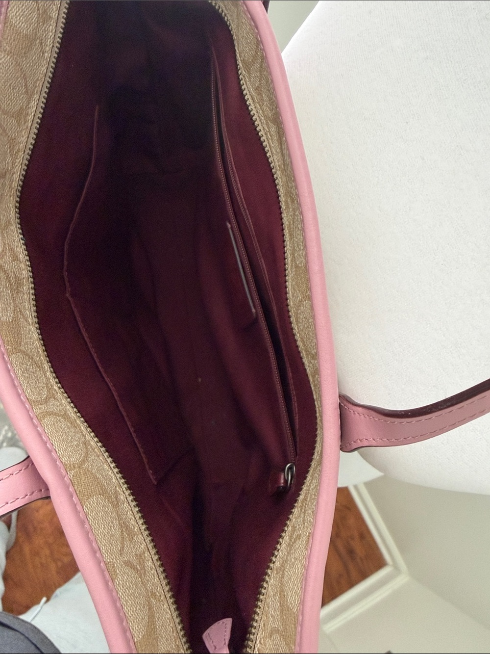 Coach Beige Logo Tote with Pink Trim and Sleeping Beauty Patches - Picture 3 of 4